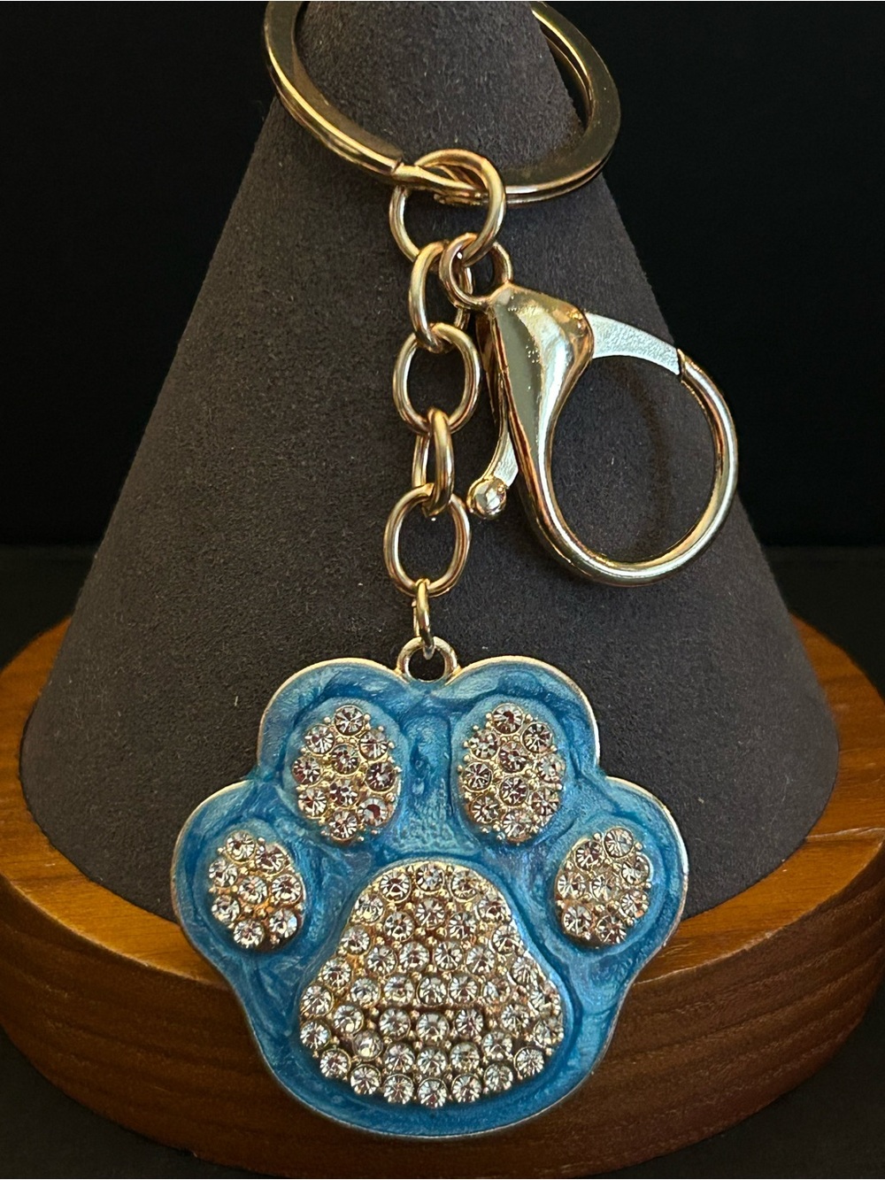 Colored Enamel Paw Print 🐾 Bag Charm Keychain with Clear Crystals Golden Clasps